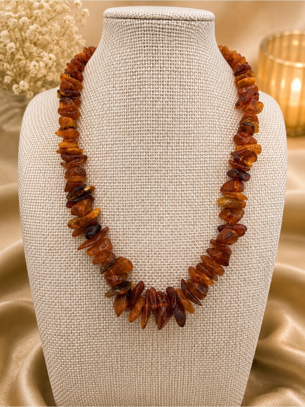 Baltic Amber Cognac Honey Graduated Chip Necklace 18” 33g EUC Bohemian Natural